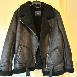 American Eagle faux suede/sherpa black moto jacket